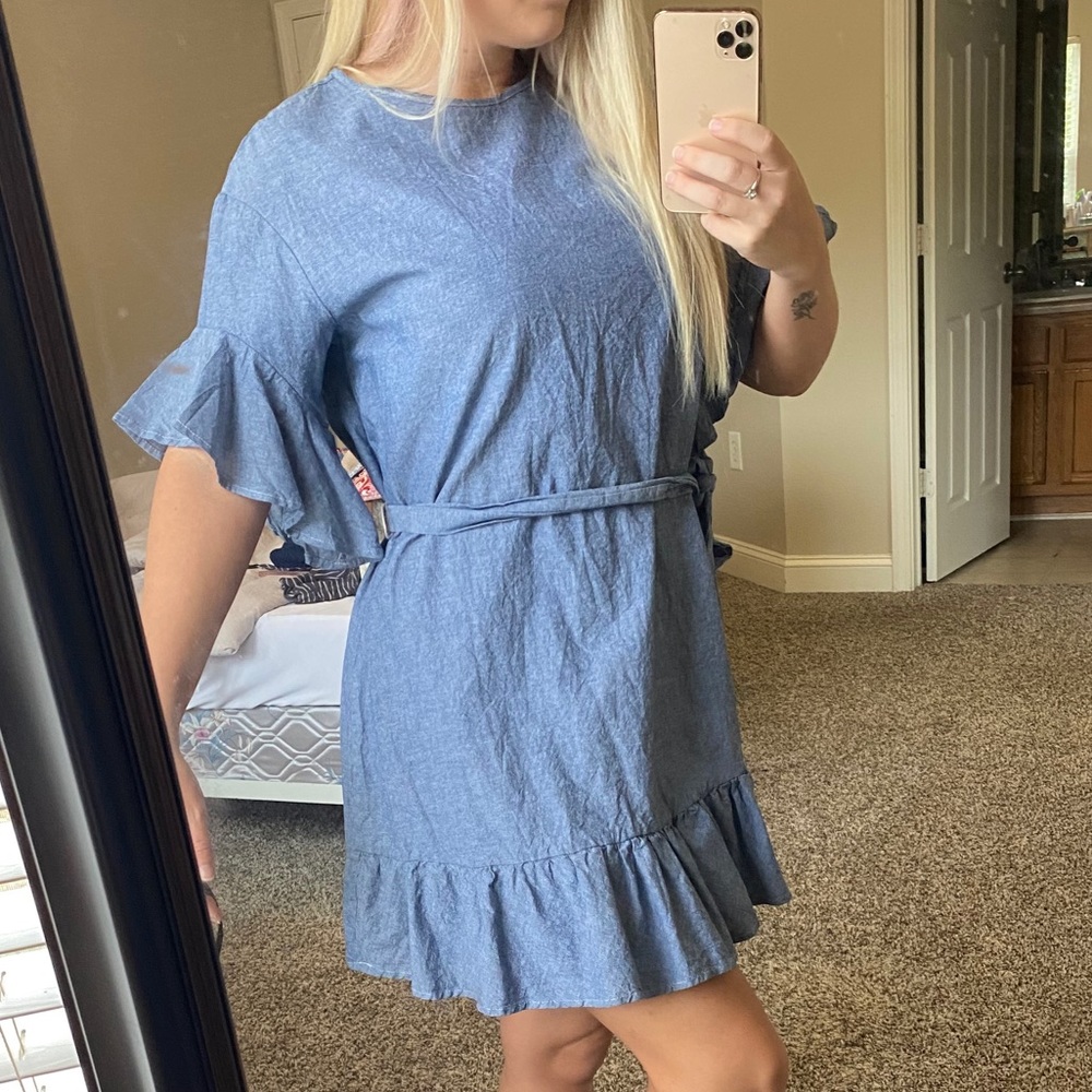 A cute blue Jean ruffle dress
